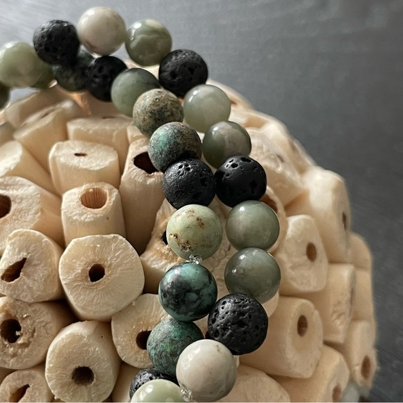 Natural Stone 6mm Bracelet Set African Turquoise Jasper, Tree Agate & Lava Stone - Picture 4 of 11